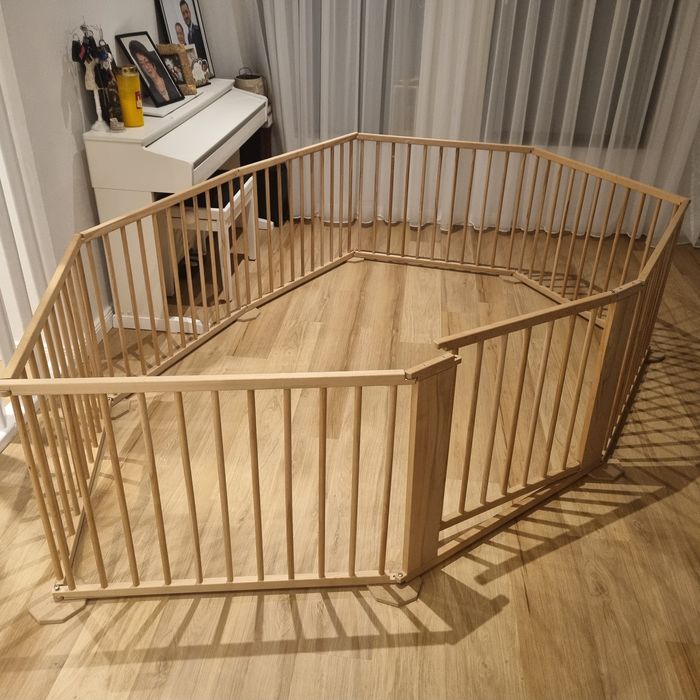 Țarc bebeluși/copii 7 elemente + poartă, fag masiv