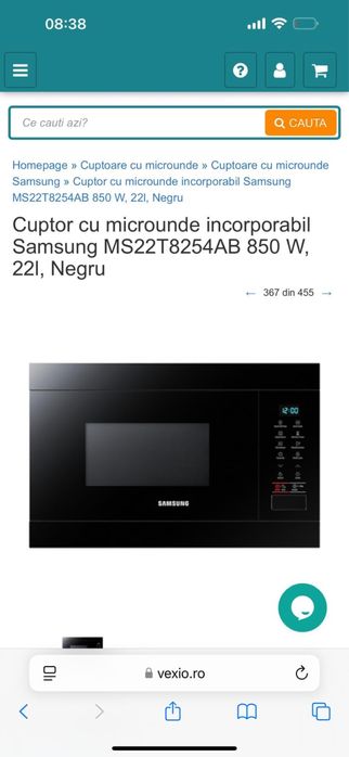 Cuptor cu microunde incorporabil Samsung MS22T8254AB 850 W, 22l, Negru