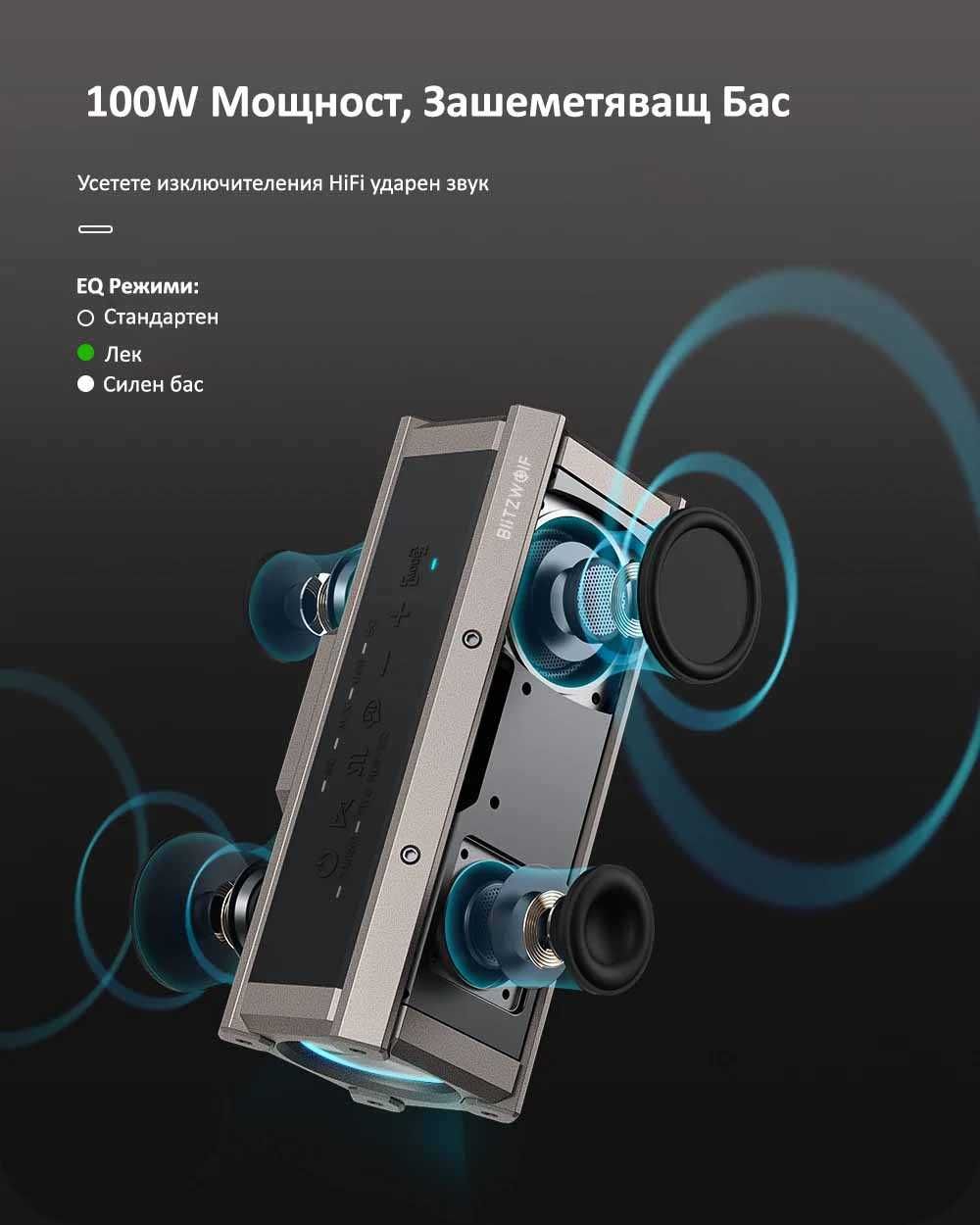 Безжична колона Blitzwolf BW-WA3, 100W, 5000mAh, RGB, Bluetooth 5.0