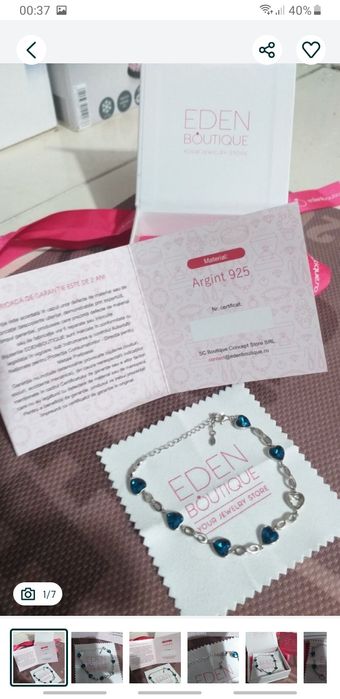 Bratara Argint EDEN  Cu Pietre Albastre