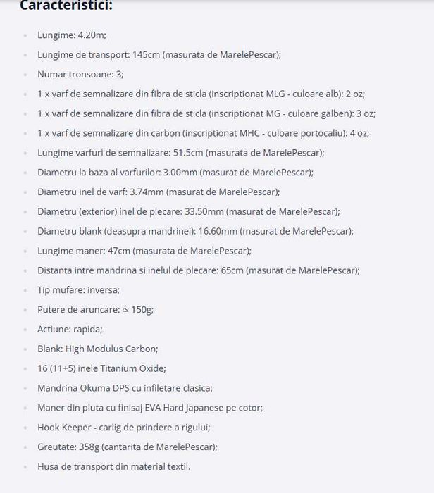 Lanseta Okuma Ceymar River Feeder, 4.20m, 150g, 3+3buc