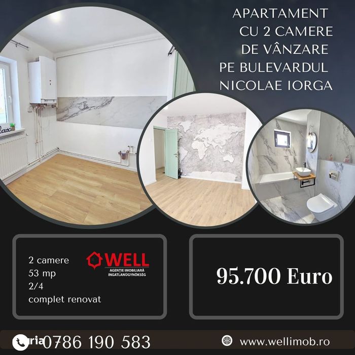 Apartament cu 2 camere de vânzare pe Bulevardul Nicolae Iorga!