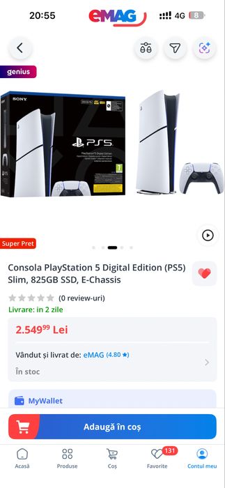 Consola PlayStation 5 Digital Edition (PS5) Slim, 825GB SSD, NOU