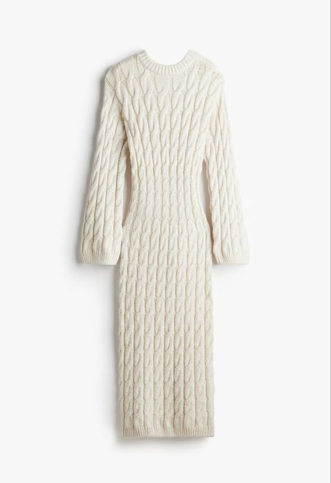 Бяла плетена дълга рокля HM