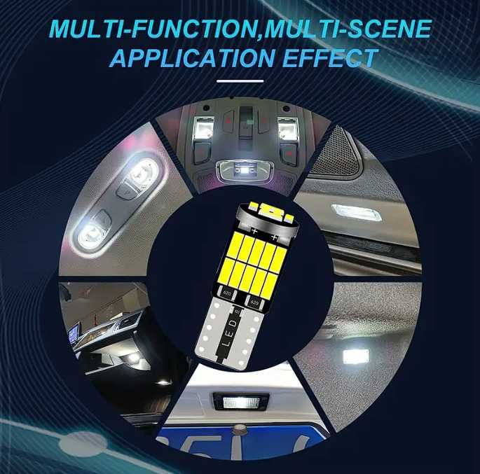 Set 10 becuri auto led T10 W5W 12V pozitii, numar, interior, portbagaj