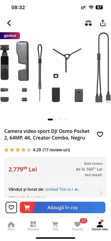 t DJI Osmo Pocket 2, 64MP, 4K, Creator Combo