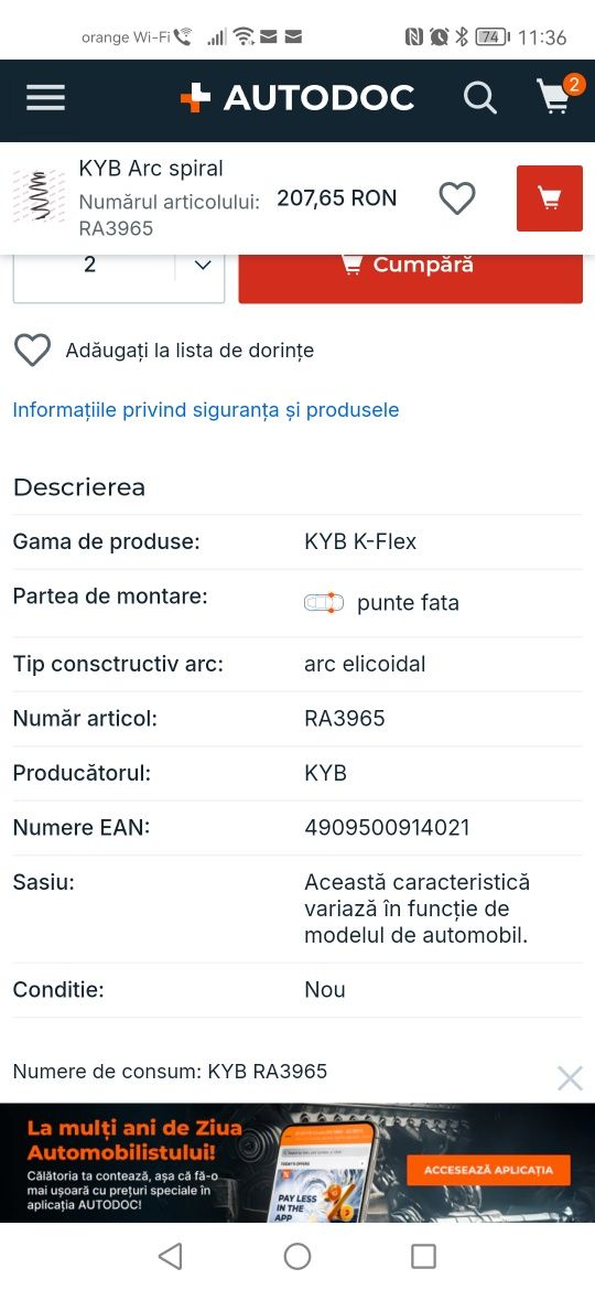 Vand arcuri fata Opel / Chevrolet
