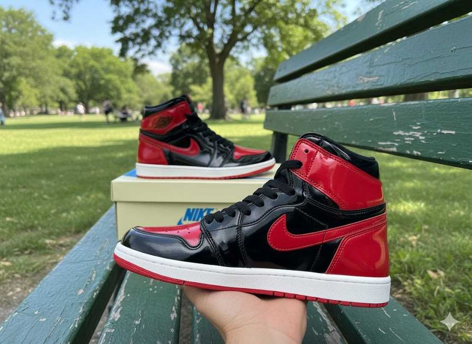 Adidasi Nike Jordan 1 High Patent Bred - Adidasi Unise Premium