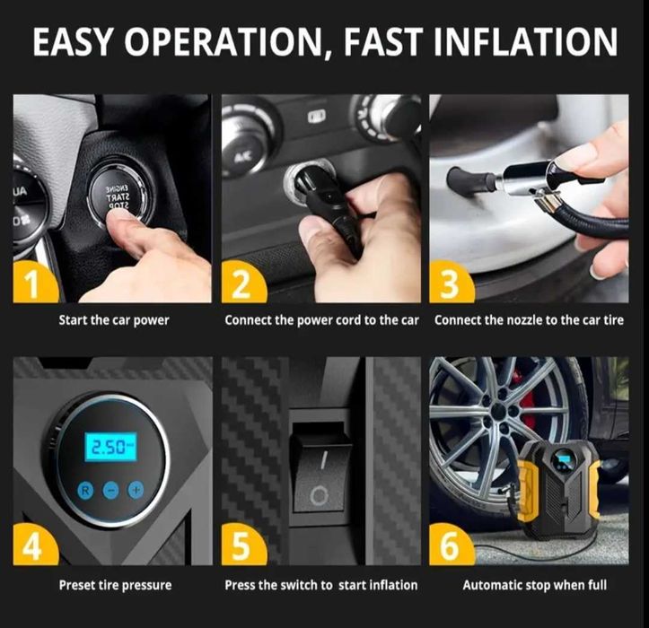 Compresor auto digital, lumina LED, DC 12V, cablu 3m, oprire automată
