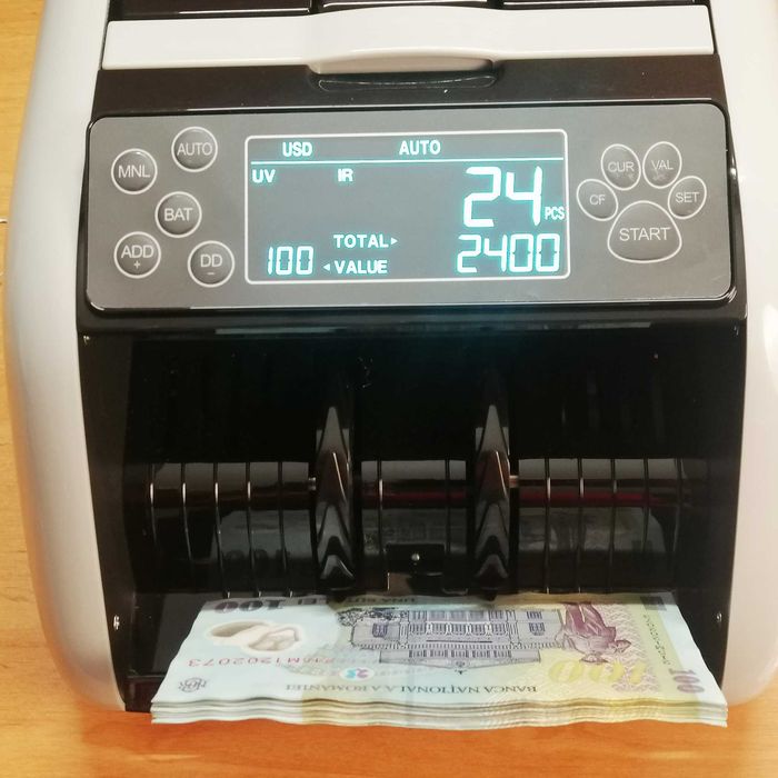 Mașină /aparat numărat bancnote/bani si detectie falsuri, display LCD