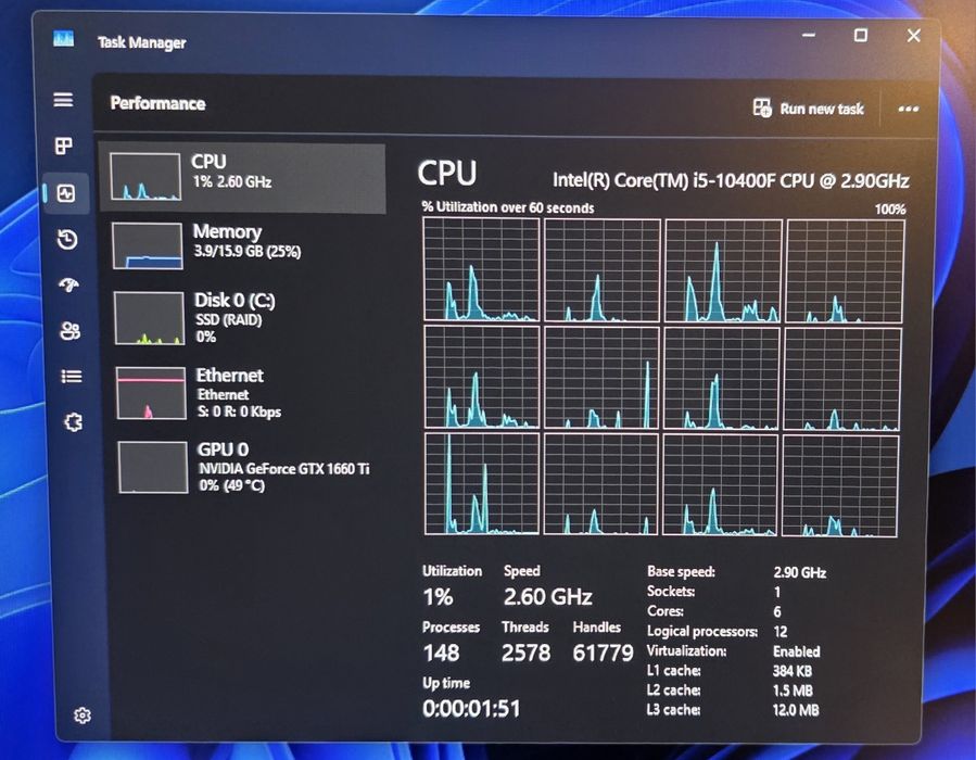 Calculator gaming jocuri i5 gen 10 16GB GTX 1660TI NVMe 256GB