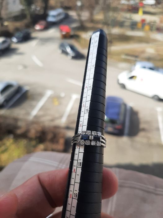 Inel din aur alb 18kt safire baghetă și diamante
