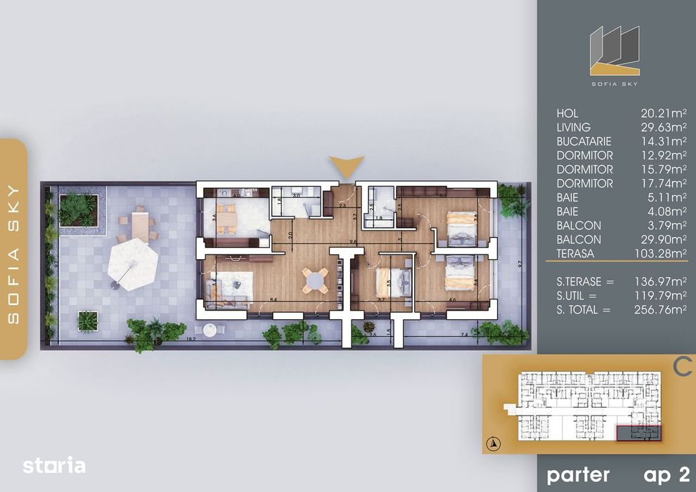 4 camere cu terasa Pallady  700 m Metrou Nicolae Teclu