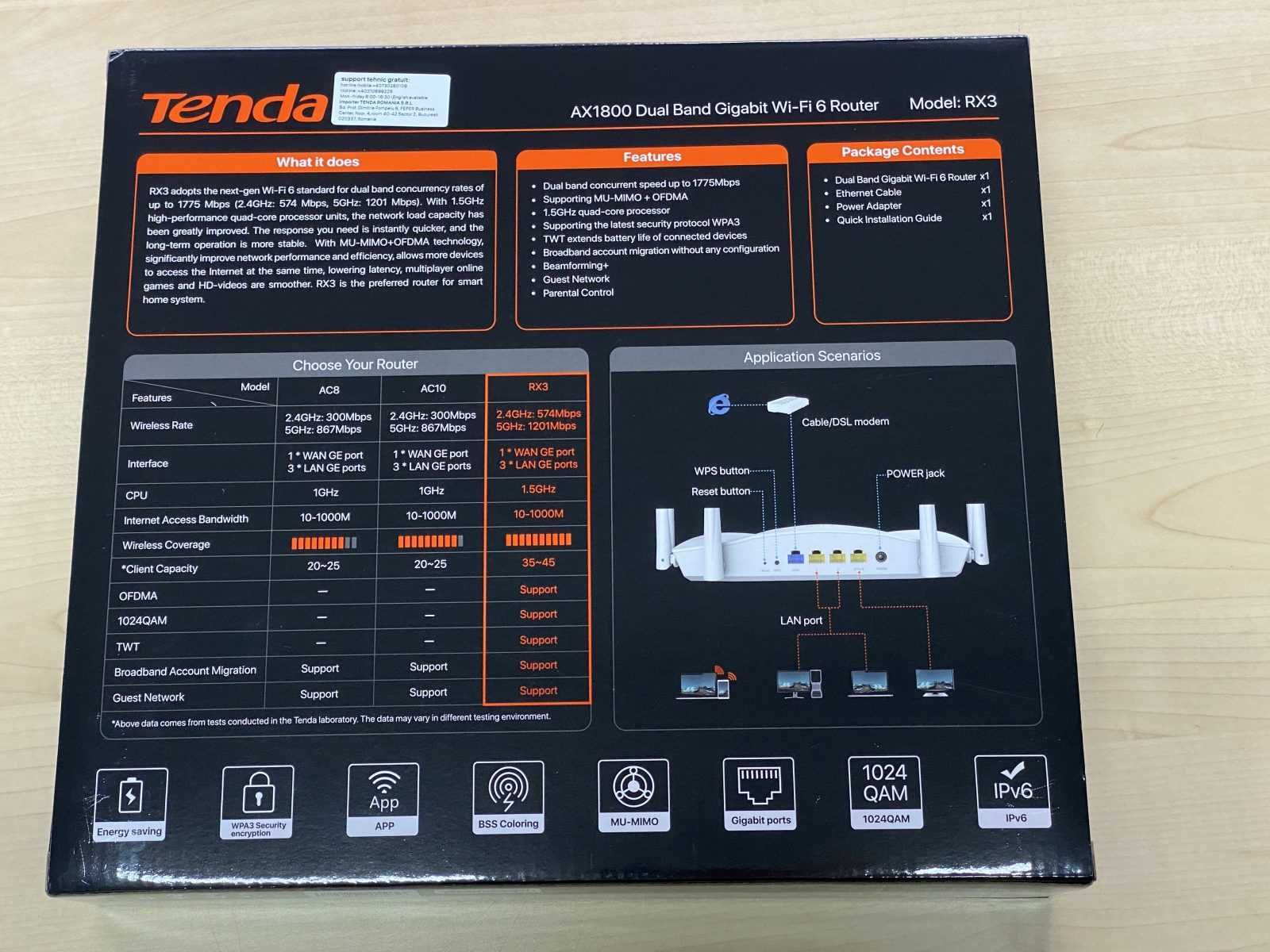 Router Wireless Tenda RX3 AX1800 Wi-Fi 6 Gigabit Nou Sigilat Garantie