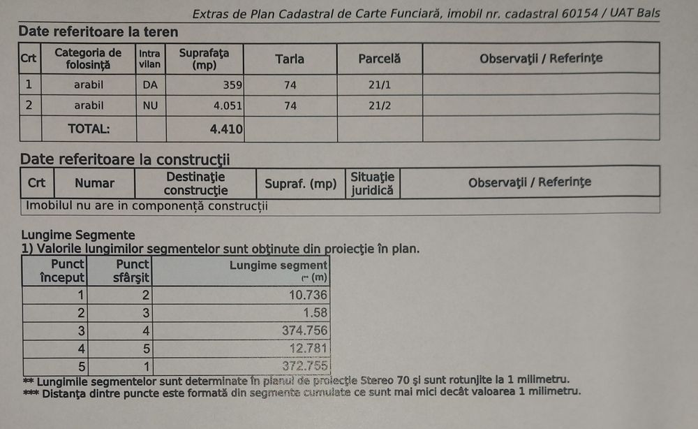 Balș ( Vârtina) - intravilan 359 mp + 4051 extravilan