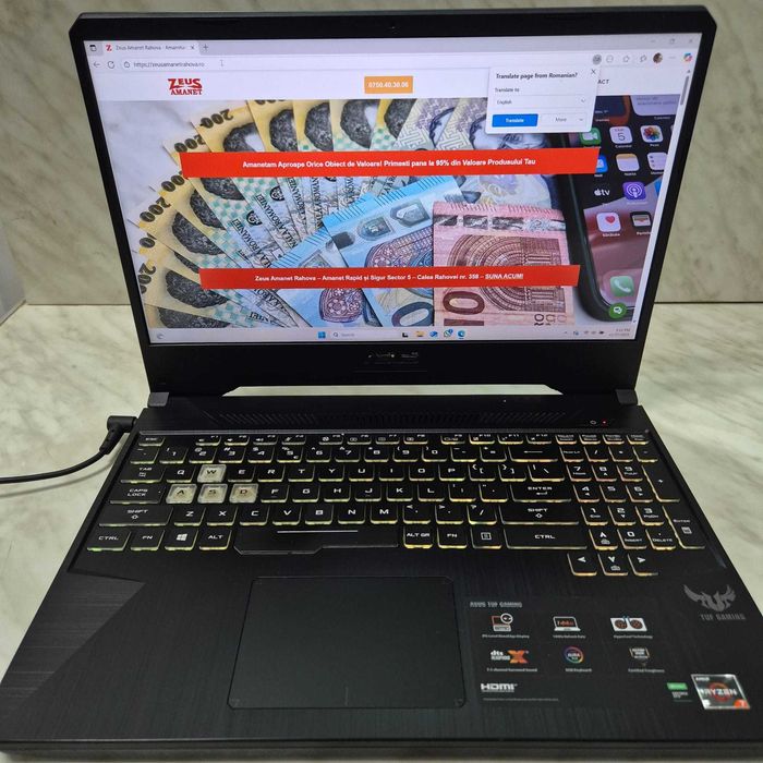 Laptop Asus TUF Gaming Ryzen 7 gen 3 16gb, GTX 1650 500ssd Zeus 34030