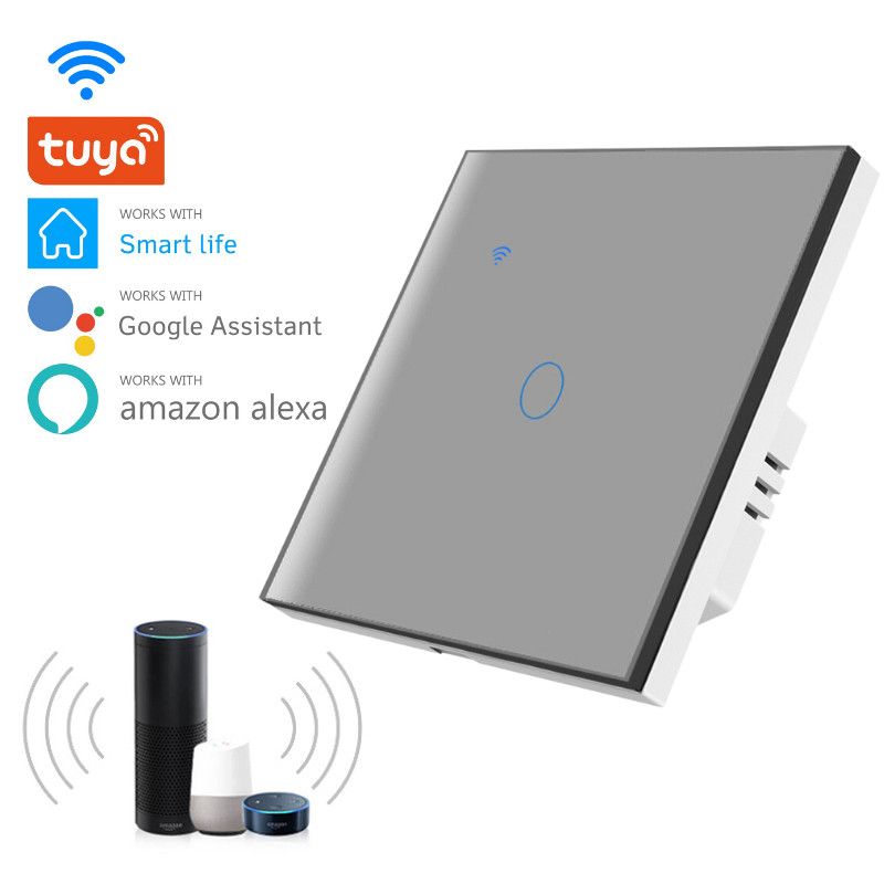 Intrerupator smart touch cap scara/cruce iUni 1F, WiFi, LED, Silver