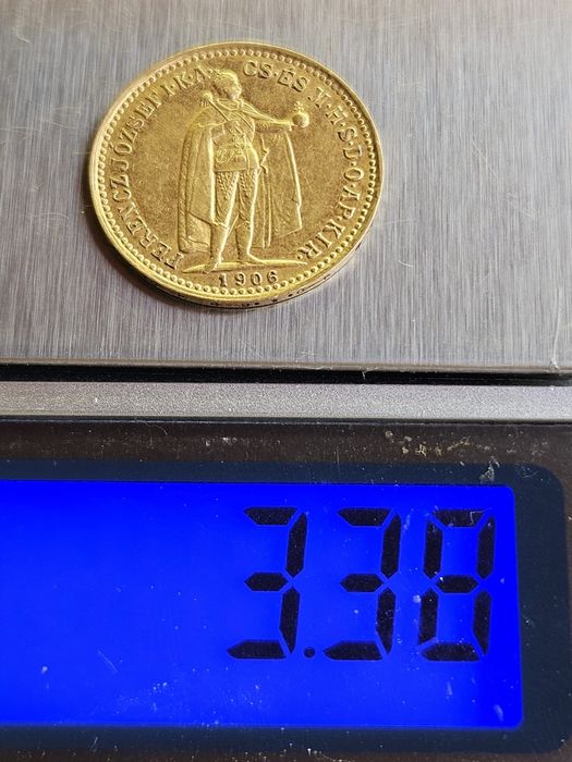 Vând Monedă aur - 10 Korona Ferenc Jozsef 1906 - Ungaria, 3.38 grame !