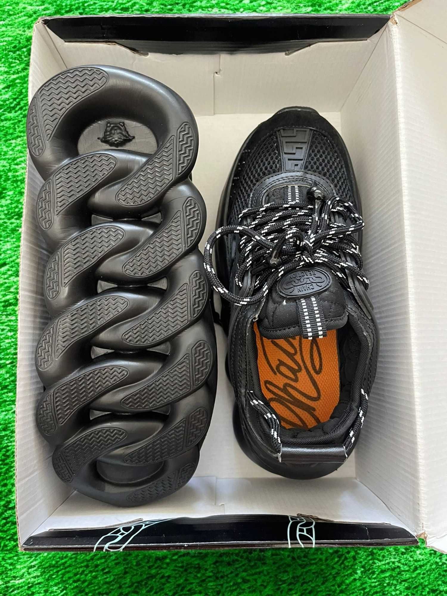 Adidasi Versace Chain Negru - Adidasi Premium Full Box Piele naturala