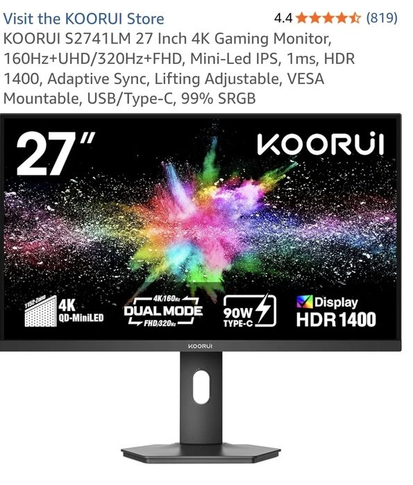 Monitor Gaming Koorui 27 inch 4k