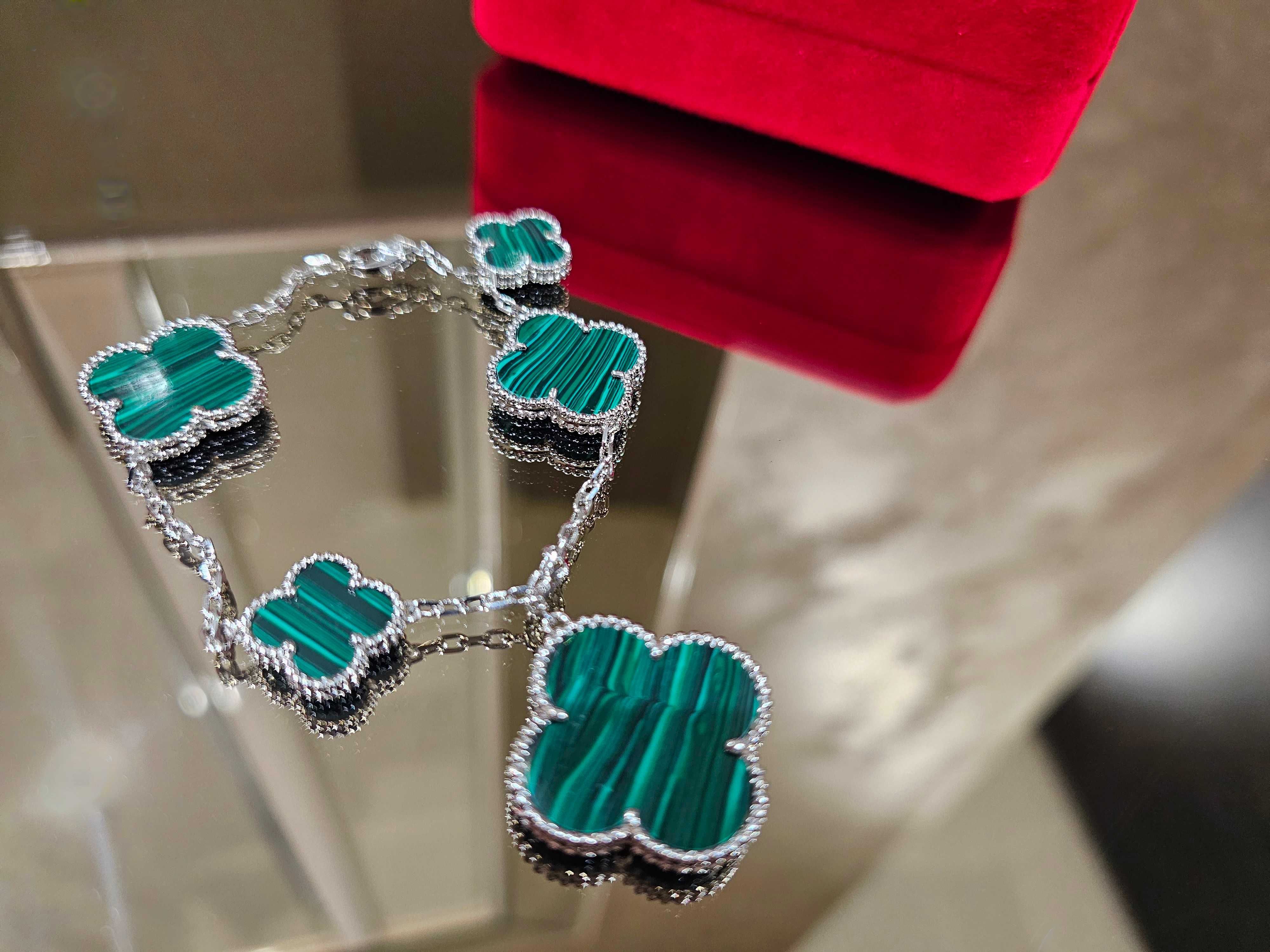 Van Cleef & Arpels VCA Silver 5 Magic Alhambra Green Дамска Гривна