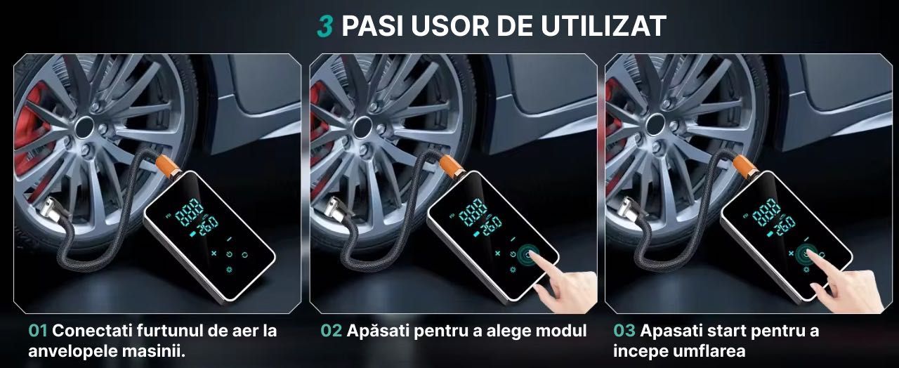 Compresor aer masina, portabil, multifunctional 6 in 1, wireless