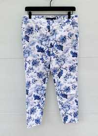 Pantaloni drepți Zara model floral alb albastru