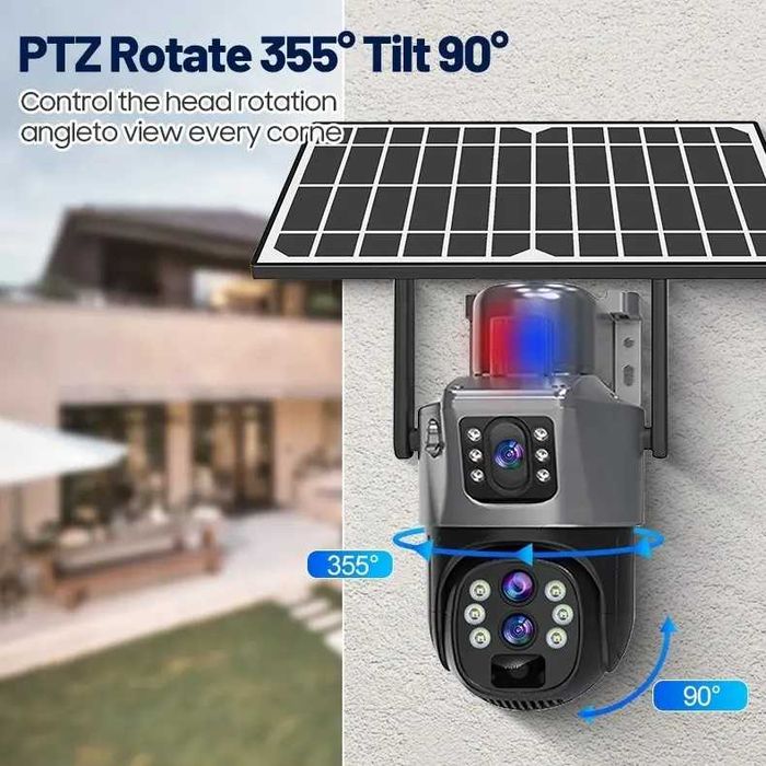 Camera de supraveghere cu panou solar 4G 360 tripla/wifi  10XZOOM