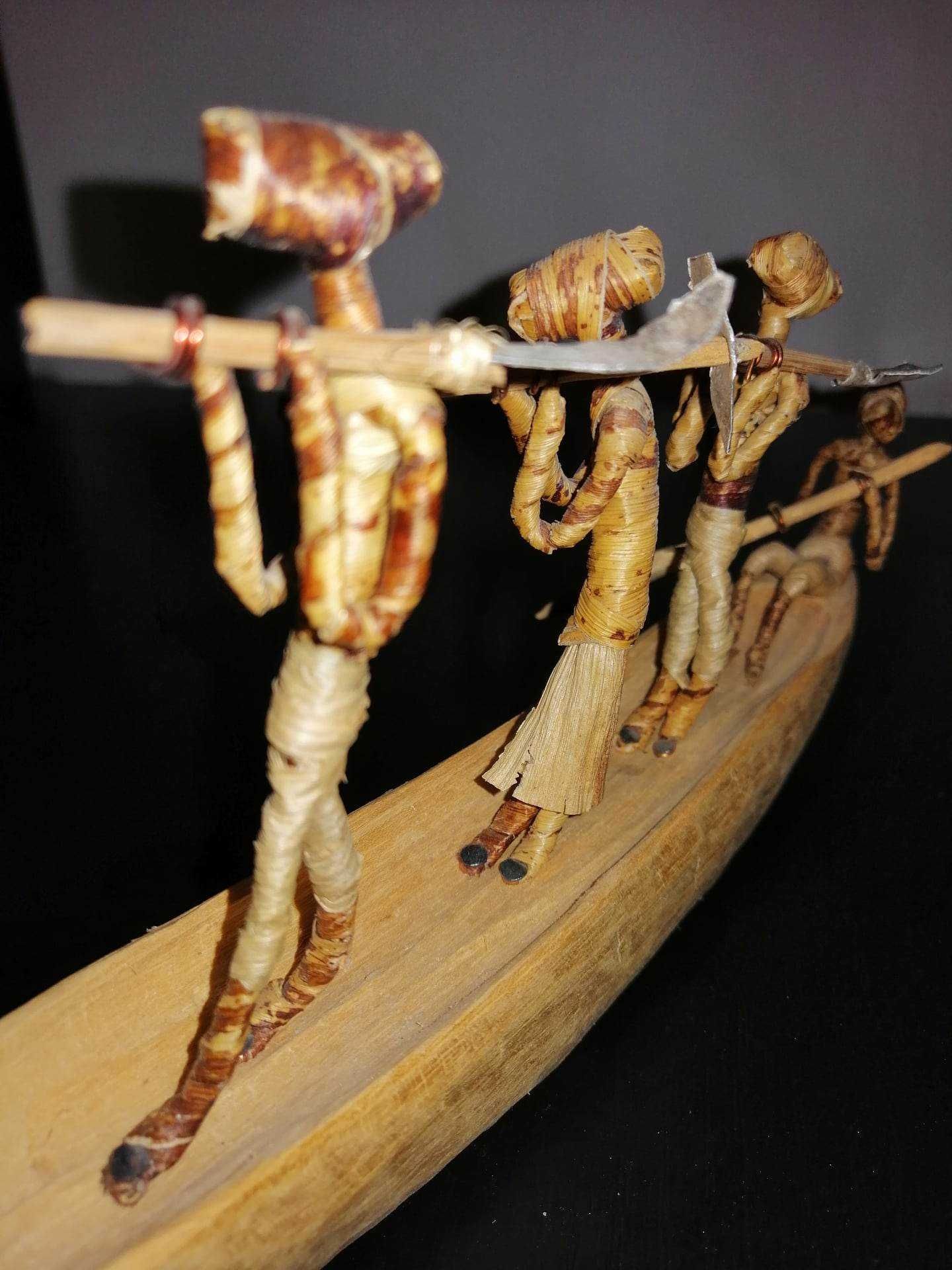 Arta Africa africana barca lemn sculptat 4 figurine tribale