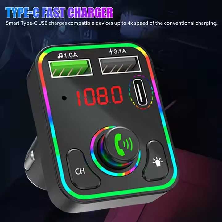 FM Трансмитер с Bluetooth 5.0, Бързо Зареждане и USB Type-C