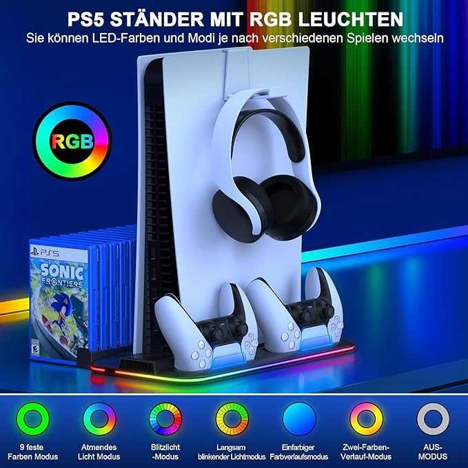 Stand PS5 racire cu RGB + incarcare 2x controller, REDUS de la 250RON