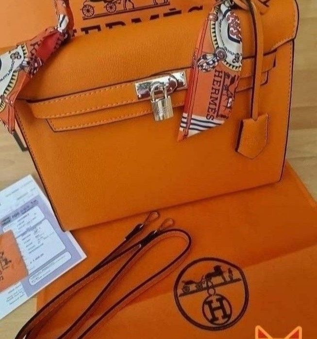 Esarfa Orange doua fețe+geanta H Kelly Medium,saculet, etichetă