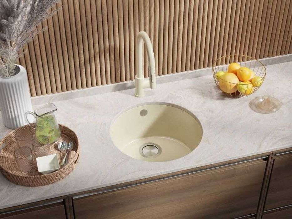Бежова кръгла кухненска мивка за вграждане под плот Валета 50 460x460