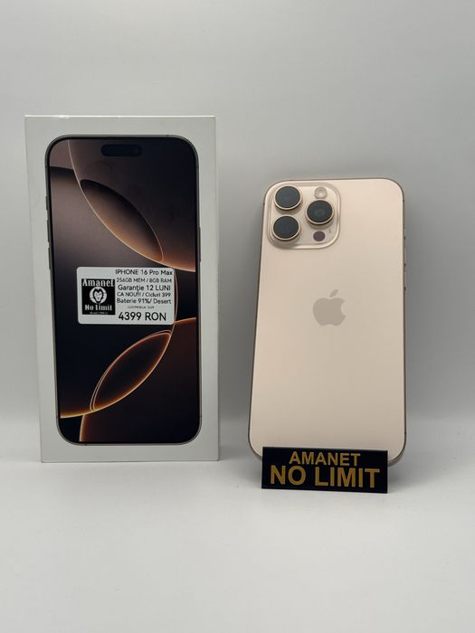 iPhone 16 Pro Max 256GB CA NOU Garantie 12 Luni ,AMANET NO LIMIT