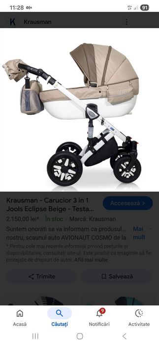 Carucior 3 în 1 krausman eclipse beige