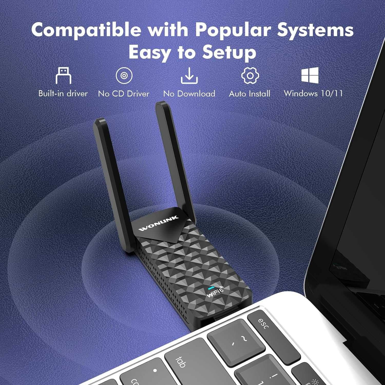 WiFi6 адаптер 1800Mbps двулентов 2,4 GHz и 5,8 GHz, USB3.0