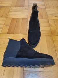 Botine negre piele naturala intoarsa suede noi