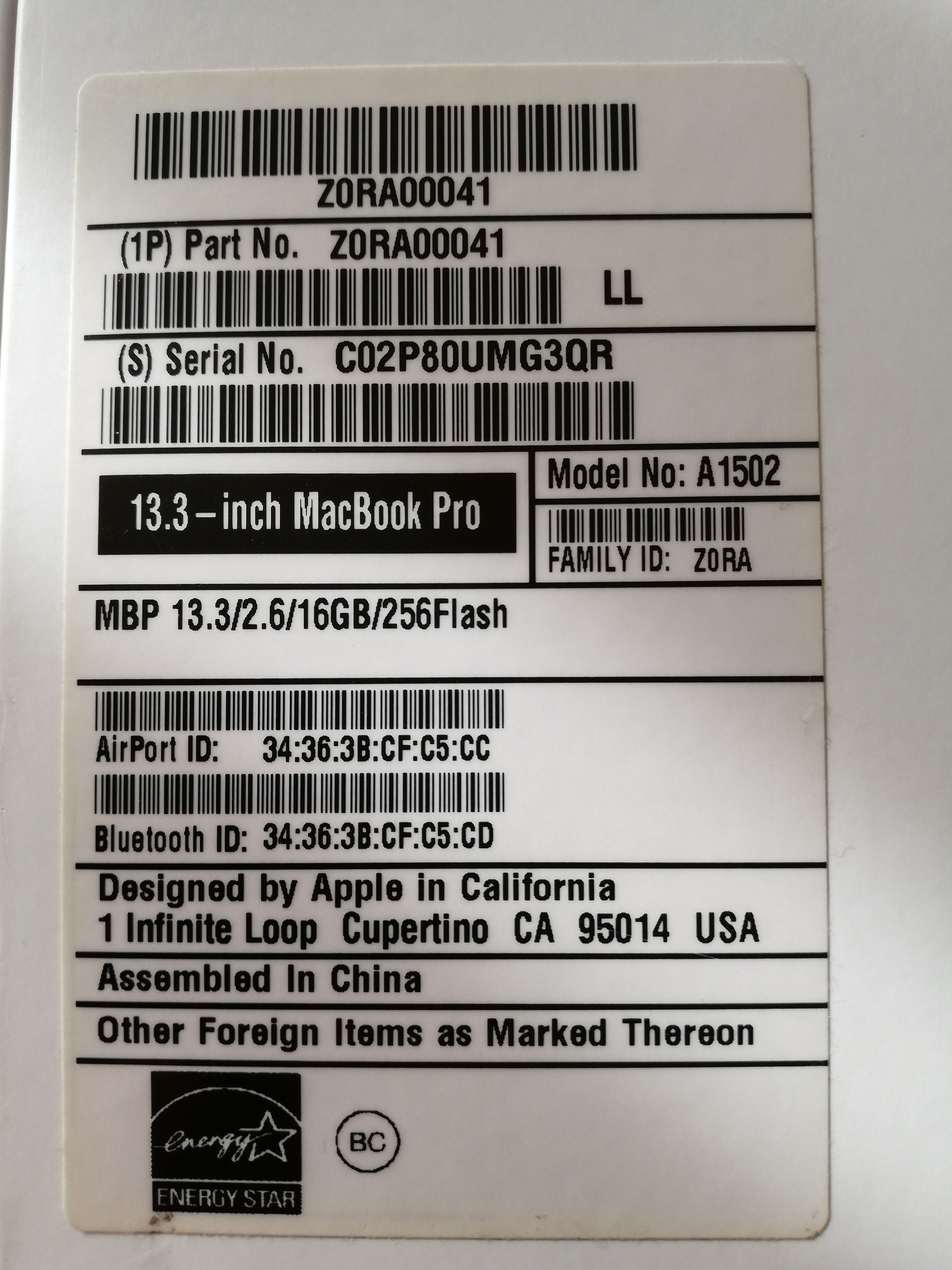 13” MacBook Pro (Retina, Mid 2014, MBP 13.3/2.6/16GB/256Flash)