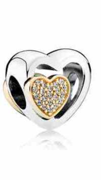 Talisman inimă din argint cu inimi din aur de 14k
