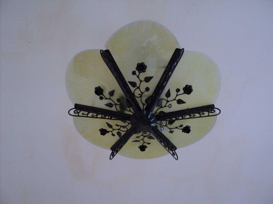 Real vintage!! Lustra din fier forjat si sticla sablata, anii '50-60