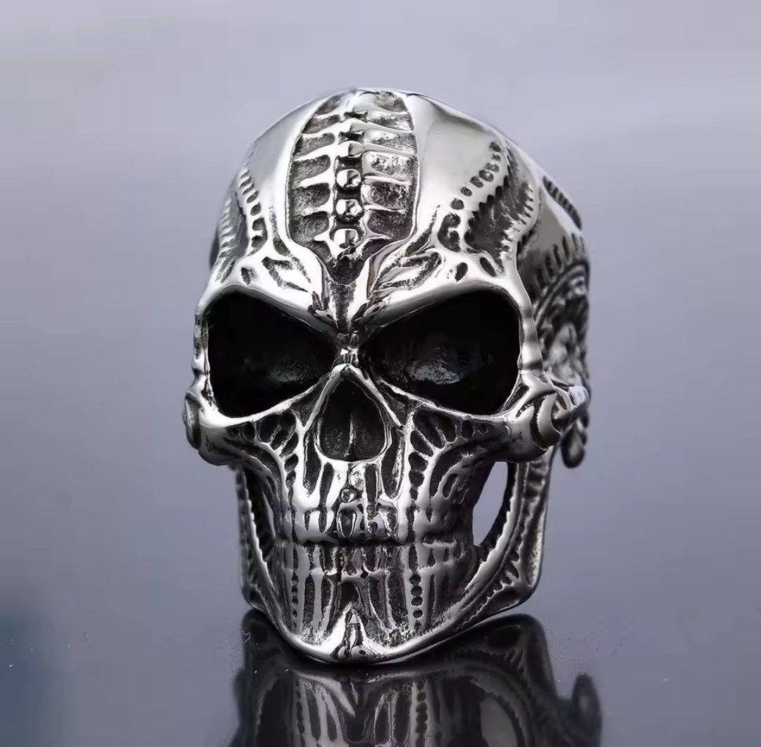 Inel Cranium Gothic Biker Silver plate