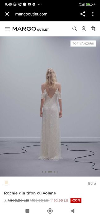 Rochie de seara ecru ediție limitată Mango, măsura L (potrivită și M)