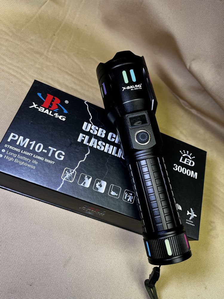 Най мощния Led тактически алуминиев фенер Li-ion power bank Tactical