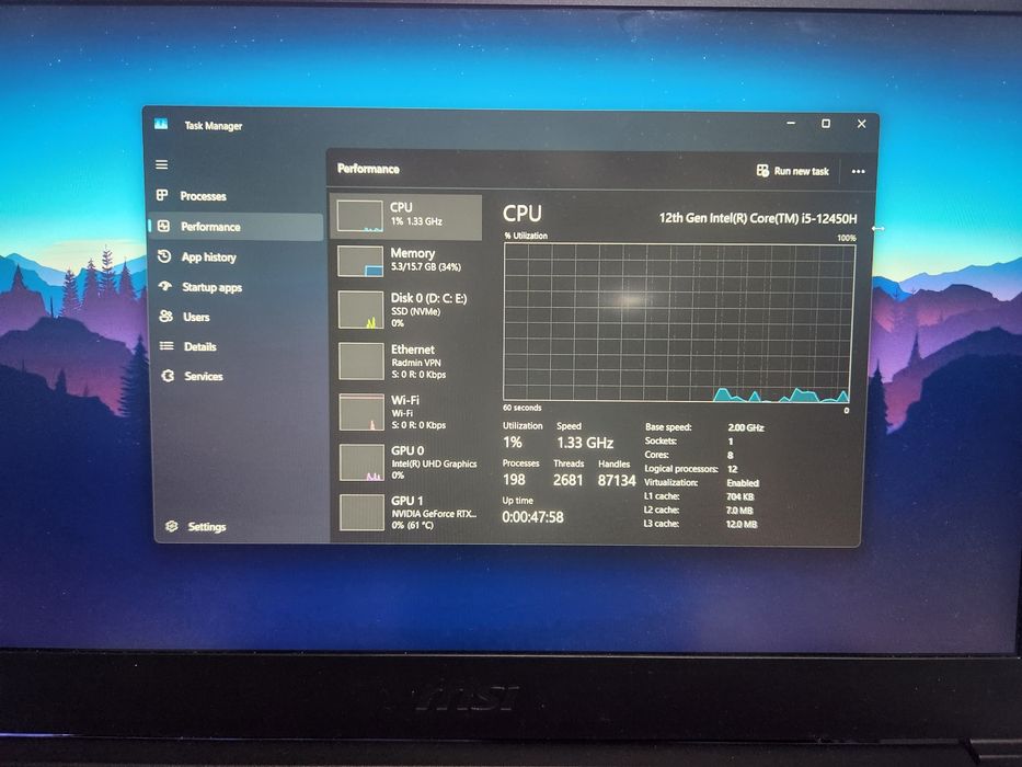Laptop gaming performant MSI THIN GF63 512gb Stocare 16gb ram