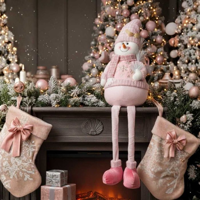 Декоративен коледен снежен човек с дълги крака – 80 см