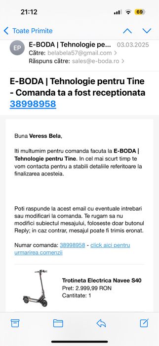 Trotineta electrică Navee S40 puțin folosită