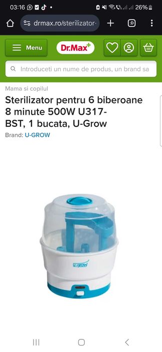 Sterilizator pentru 6 biberoane 500W U317-BST,U-Grow