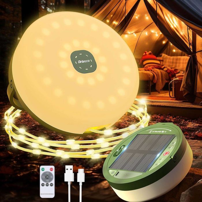 НОВИ! Соларни къмпинг лампички, 12м, 2-в-1, фенер и гирлянд, USB