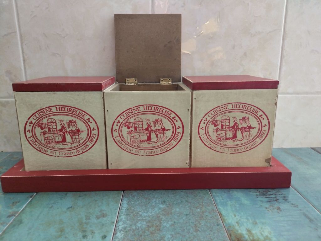 Винтидж Комплект от 3 дървени кутии за хранителни продукти от Франция