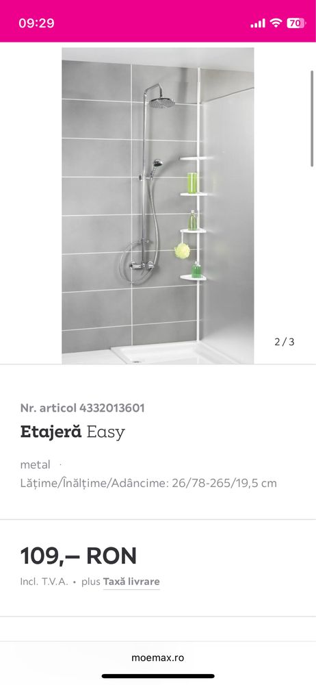 Etajera baie, coltar telescopic